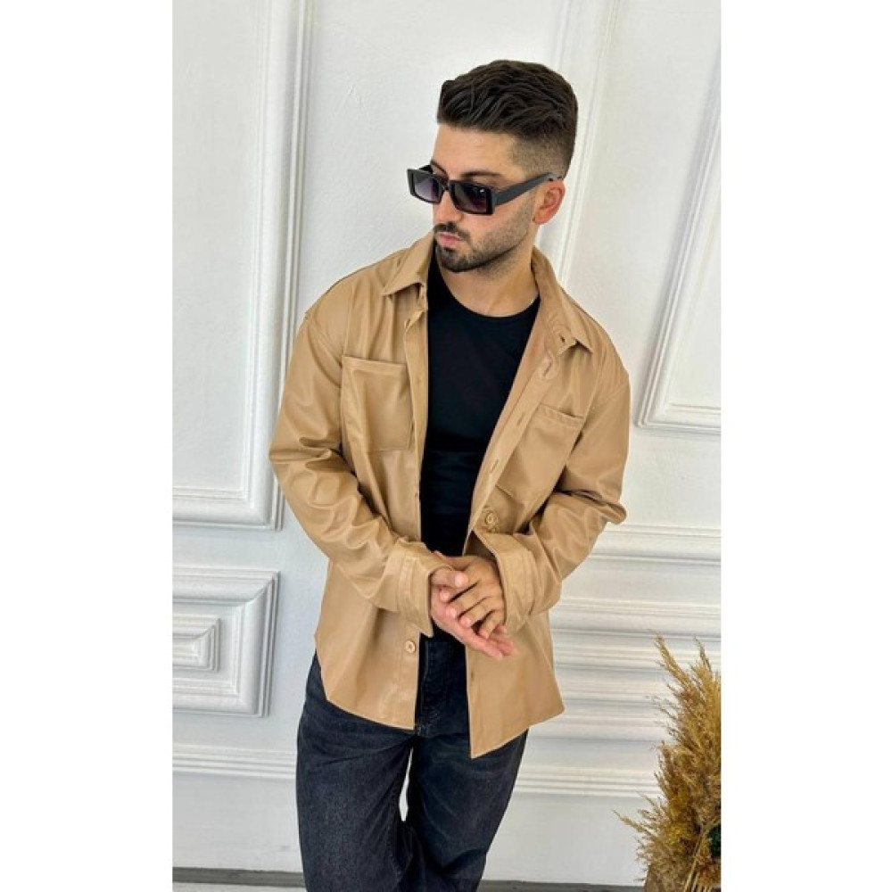 Elku Moda Gömlek Oversize Deri Gömlek Çift Cepli Deri Ceket Tipi Gömlek Erkek Gömlek Fiyatı