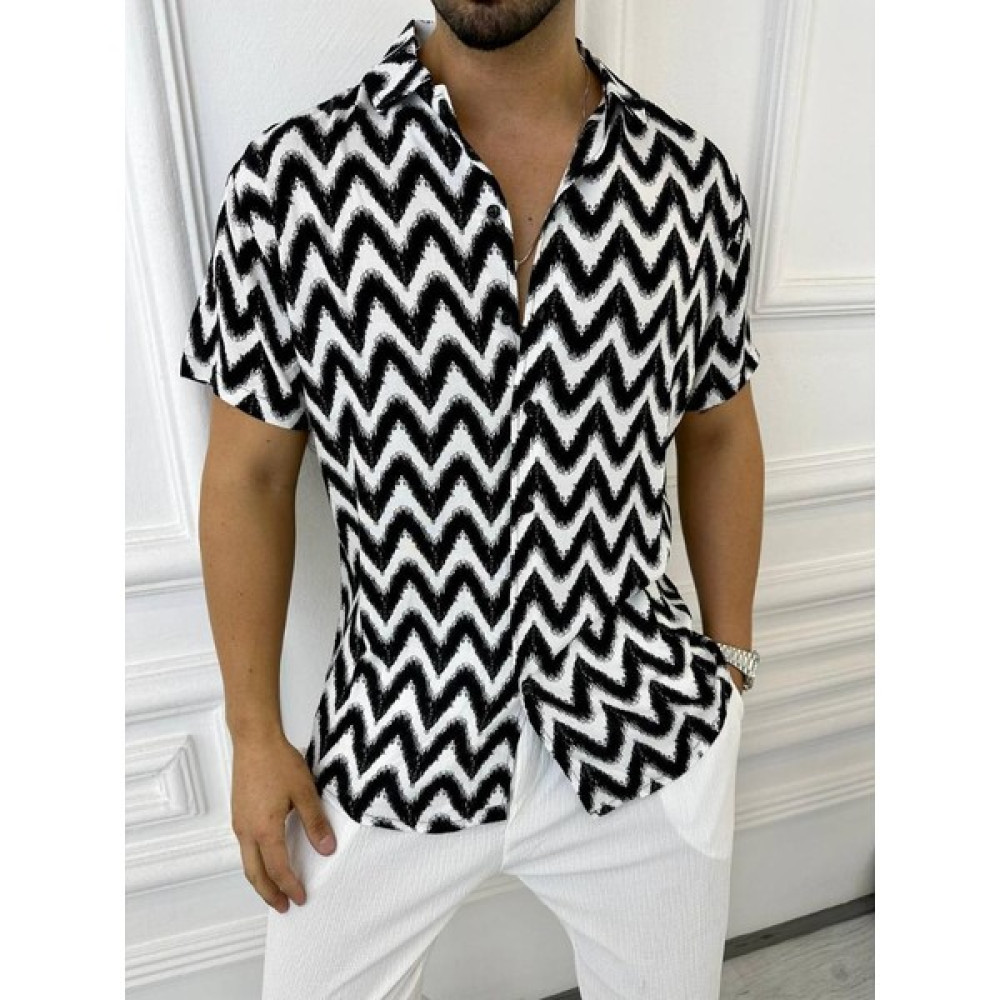 Elku Moda Gömlek Yarım Oversize Terletmez Kumaş Kısa Kollu Desenli Gömlek Erkek Gömlek Fiyatı