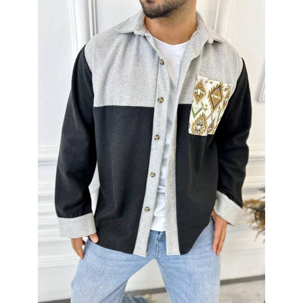 Elku Moda Kaşe Gömlek Oversize Gömlek Cepli Etnik Cep Detaylı Salaş Kaşe Kalın Ceket Gömlek Erkek Gömlek Fiyatı