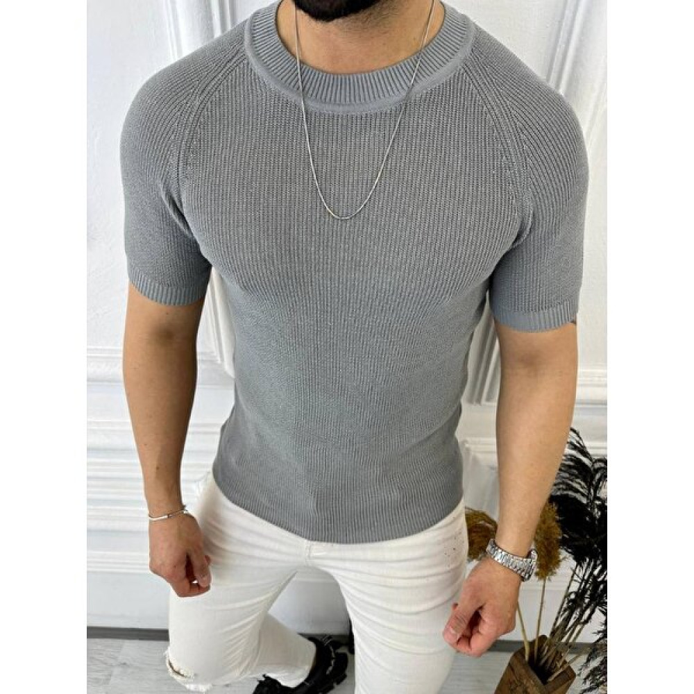 Elku Moda Örme Triko Tişört Kısa Kollu Triko Slim Fit Dar Kesim T-Shirt Erkek T-shirt Fiyatı