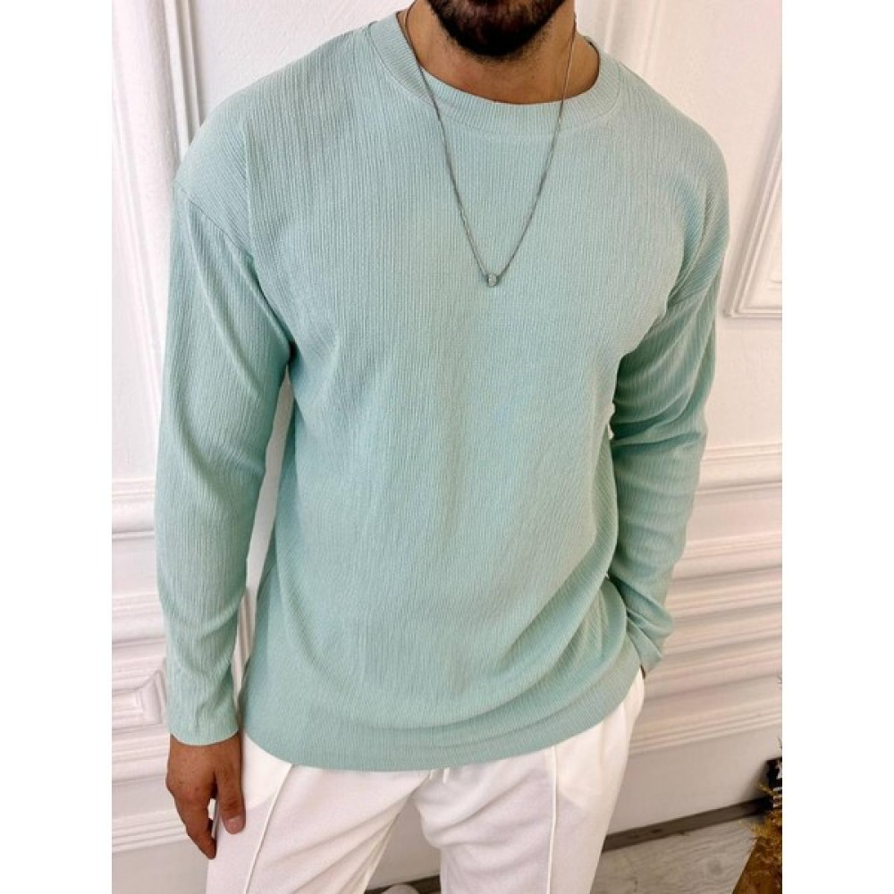 Elku Moda T-Shirt Dokuma Natural Pamuk Kumaş Tshirt Oversize Uzun Kollu Tişört Sweatshirt Erkek T-shirt Fiyatı