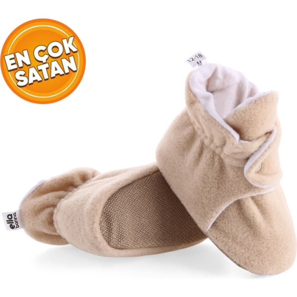 Ella Bonna Kaydırmaz Taban Polar Pamuk Astarlı Unisex Bebek Çocuk Ev Terliği , Bej Basic Erkek Çocuk Panduf Fiyatı