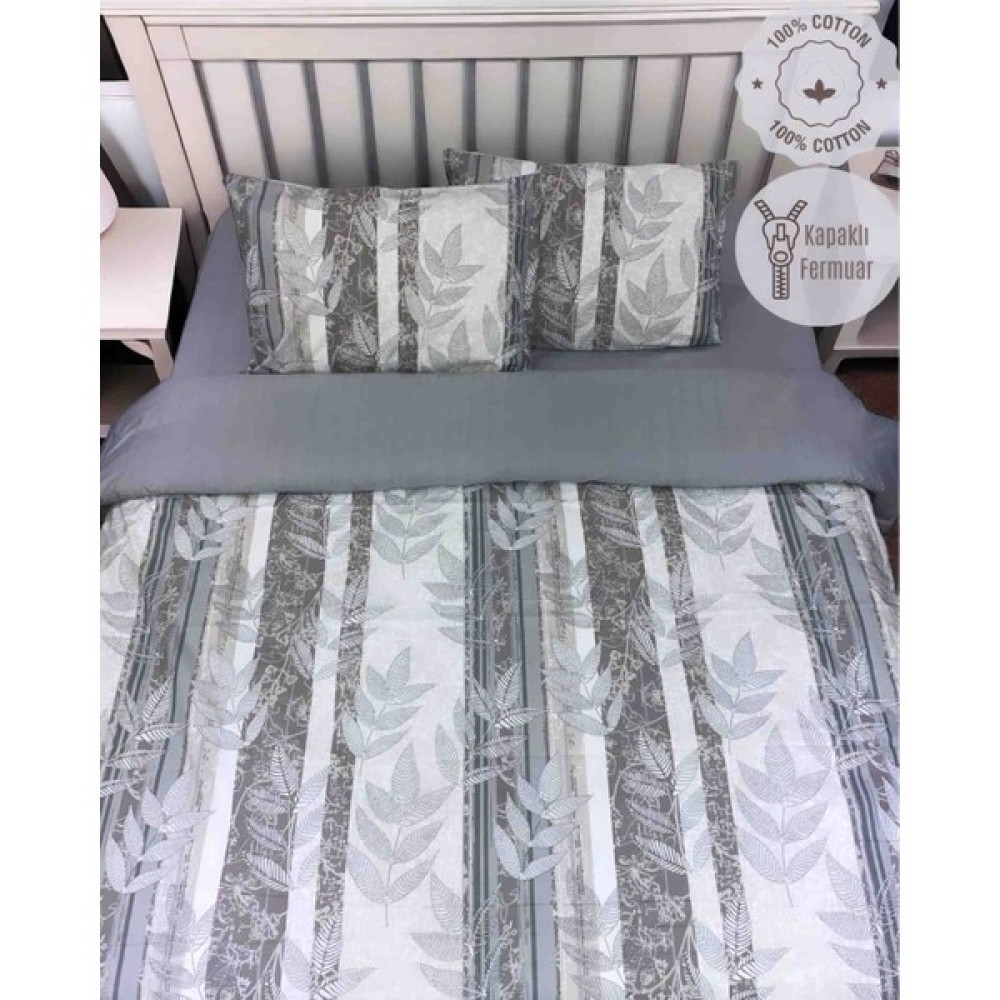 Ella Home %100 Pamuklu Çift Kişilik Nevresim Takımı/ Lastikli Çarşaflı - Beyaz - Gri - 200 x 220 cm Nevresim Takımı Fiyatı