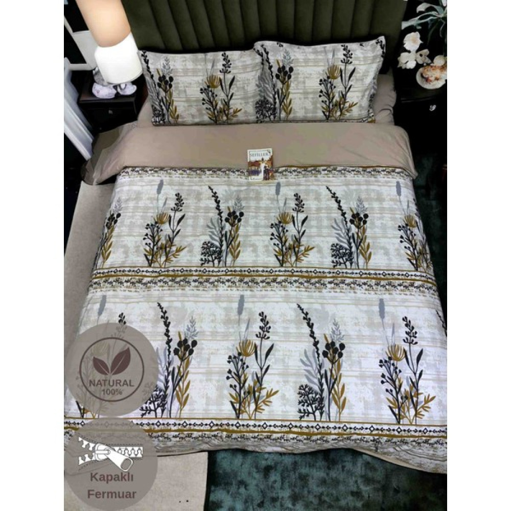 Ella Home %100 Pamuklu Çift Kişilik Nevresim Takımı Lastikli Çarşaflı - Hardal - Kahve - 200 x 220 cm Nevresim Takımı Fiyatı