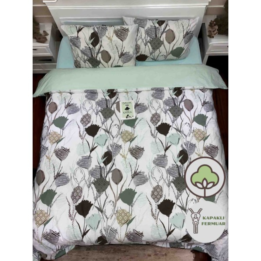 Ella Home Pamuklu Çift Kişilik Nevresim Takımı Lastikli Çarşaflı - Yeşil - Haki - 200 x 220 cm Nevresim Takımı Fiyatı