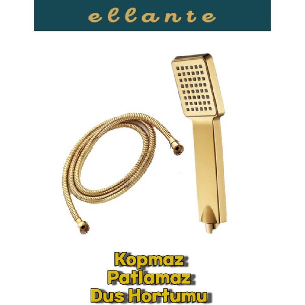 Ellante Gold Duş Başlıgı ve Gold Paslanmaz Kopmaz Patlamaz Kaliteli Duş Hortumu Gold Duş Seti - 150 cm Duş Seti Fiyatı