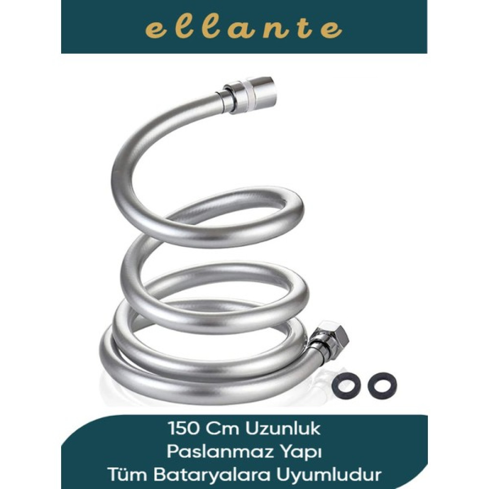 Ellante Gri Paslanmaz Kopmaz Patlamaz Kaliteli Pvc Duş Hortumu Tüm Duş Setleri ile Uyumlu - 150 cm Duş Seti Fiyatı