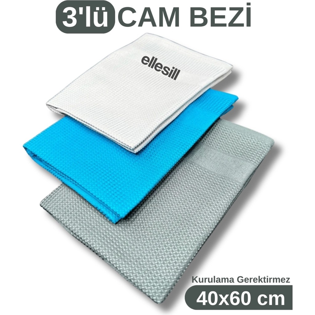 Ellesill Cam Bezi ve Mikrofiber Temizlik Bezi 3'lü Paket - 40x60cm - Renkli Deterjan ve Temizlik Ürünleri Fiyatı