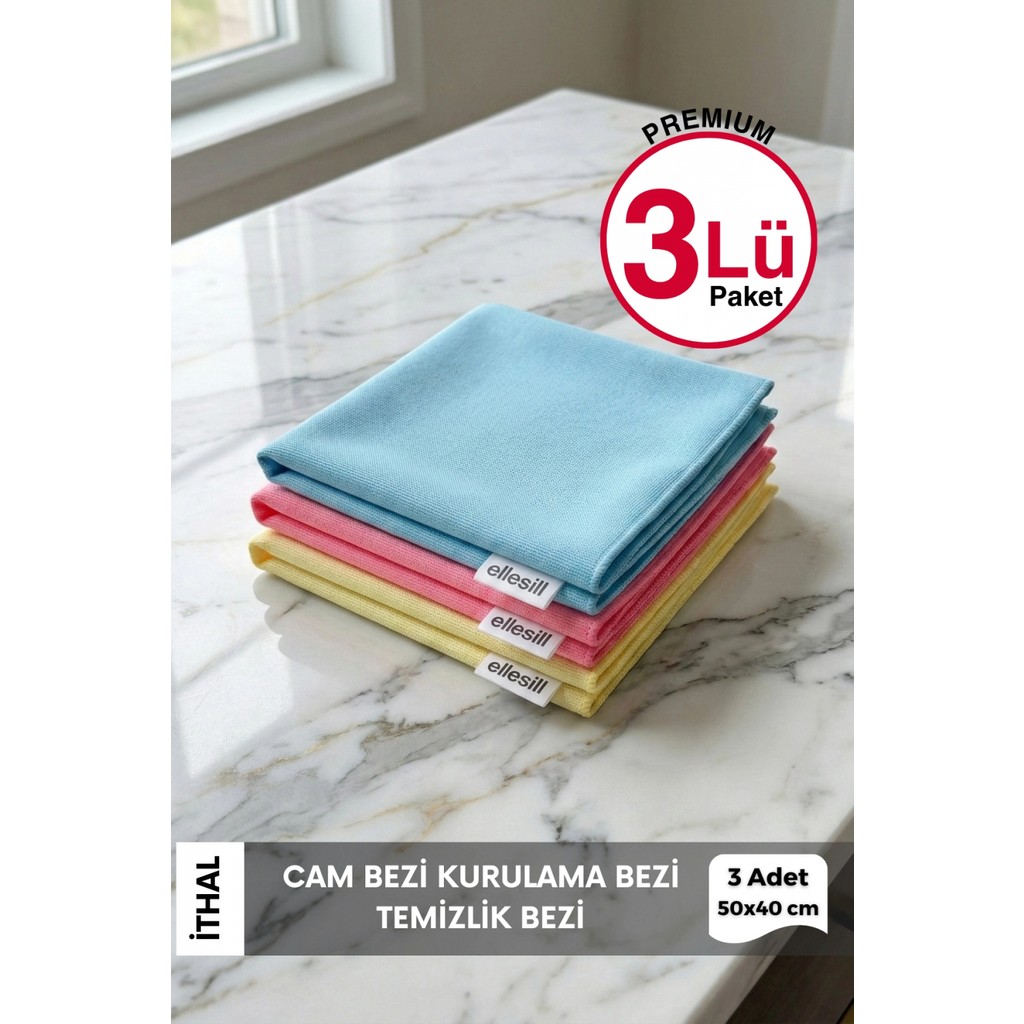 Ellesill Ithal 3'lü Premium Mikrofiber Cam Bezi ve Ayna Bezi 50X40CM - Renkli - 50x40 cm SSD / Solid State Drive Fiyatı