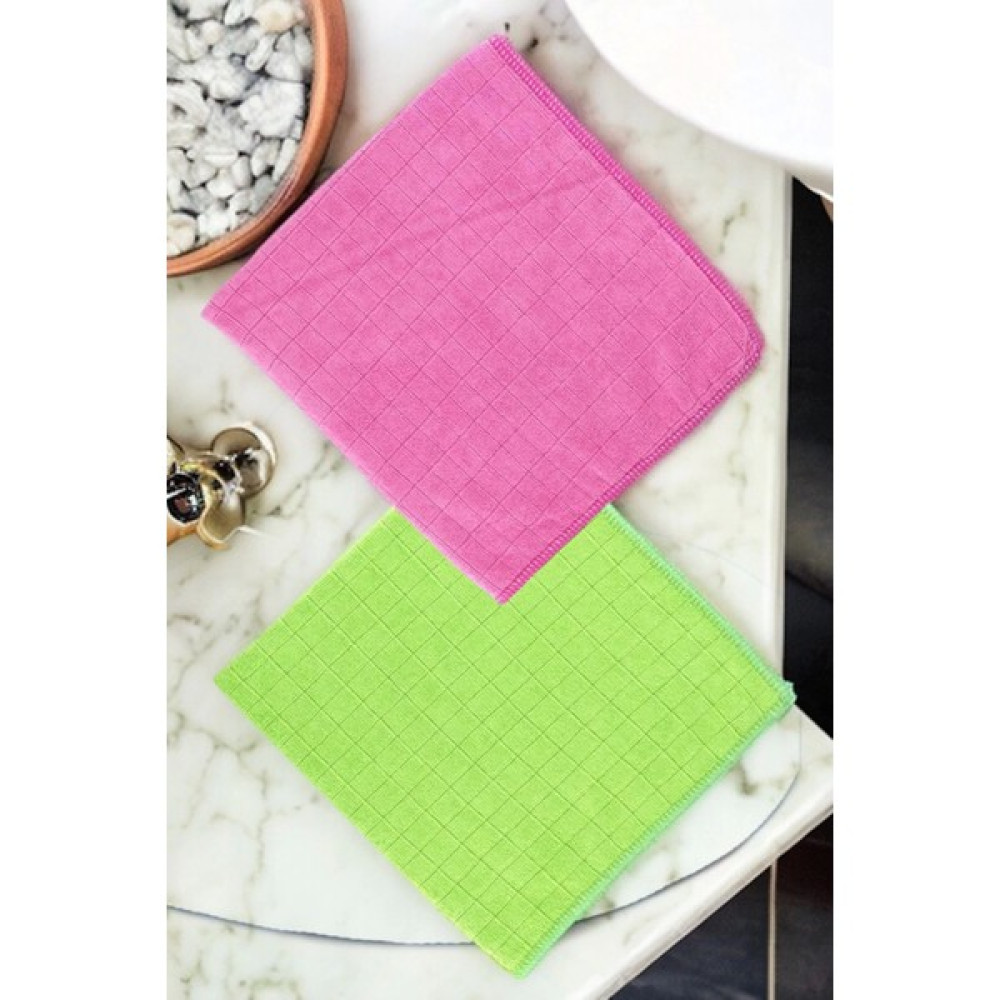 Ellesill Kareli Temizlik Bezi Pembe-Yeşil 2'li Set | 40x40 cm - Renkli Oto Boyaları Fiyatı