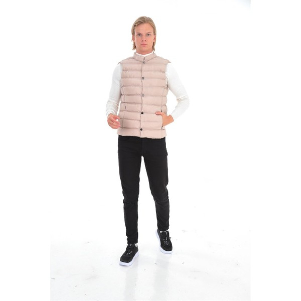 Elm Wear Slim Fit Düğme Kapama Şişme Yelek - Bej Erkek Yelek Fiyatı