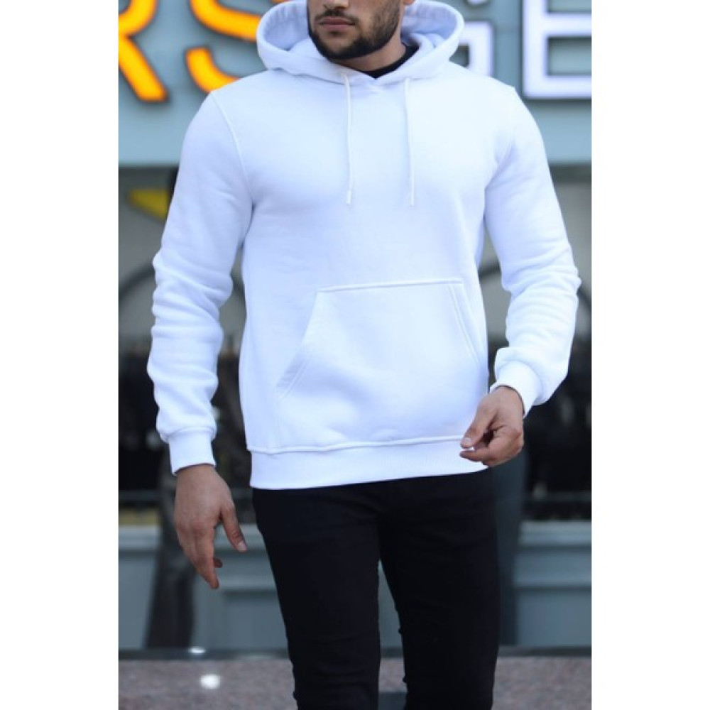 Elmas Giyim Beyaz Kanguru Cep Sweatshirt Erkek Sweatshirt Fiyatı