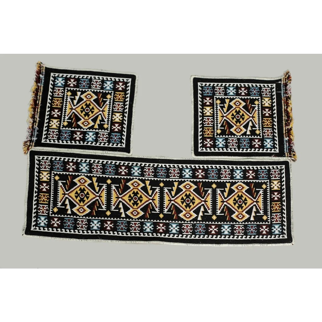 Elmass 3'lü Oto Koltuk Kilim Set - Çift Taraflı - Yıkanabilir - Siyah Kilim Fiyatı