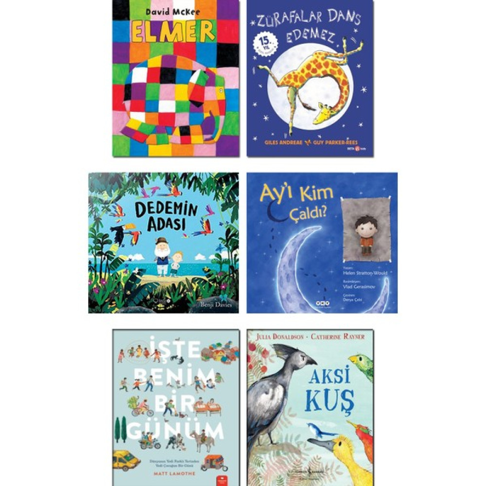 Elmer - David Mckee + Zürafalar Dans Edemez + Dedemin Adası + Ay'ı Kim Çaldı + Işte Benim Bir Günüm + Aksi Kuş - Julia Donaldson / 6 Kitap Set Çocu... Çocuk Masal Fiyatı