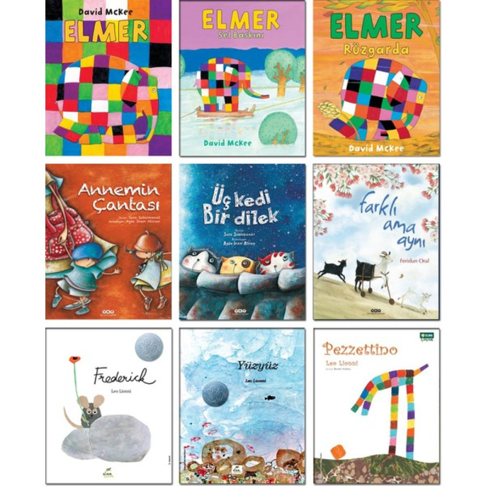 Elmer + Elmer Sel Baskını + Elmer Rüzgarda + Annemin Çantası + Üç Kedi Bir Dilek + Farklı Ama Aynı + Frederick + Yüzyüz + Pezzetino - 9’lu Çocuk Öy... Çocuk Öykü Fiyatı