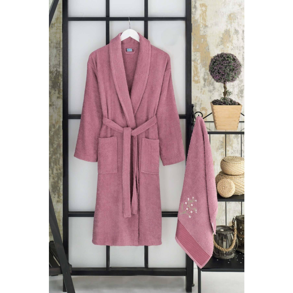 Elmira Textile Unisex Mor Elmira Şalyaka Pamuklu Havlulu Banyo Bornoz Takımı S/M Beden Bornoz Fiyatı