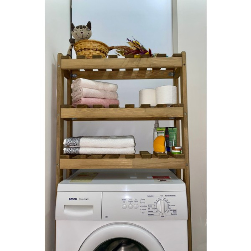 Elmobsan Banyo Çamaşır Makinesi Üstü Raflı Düzenleyici Dolap - Masif Ahşap Banyo Dolabı / Mobilyası Fiyatı