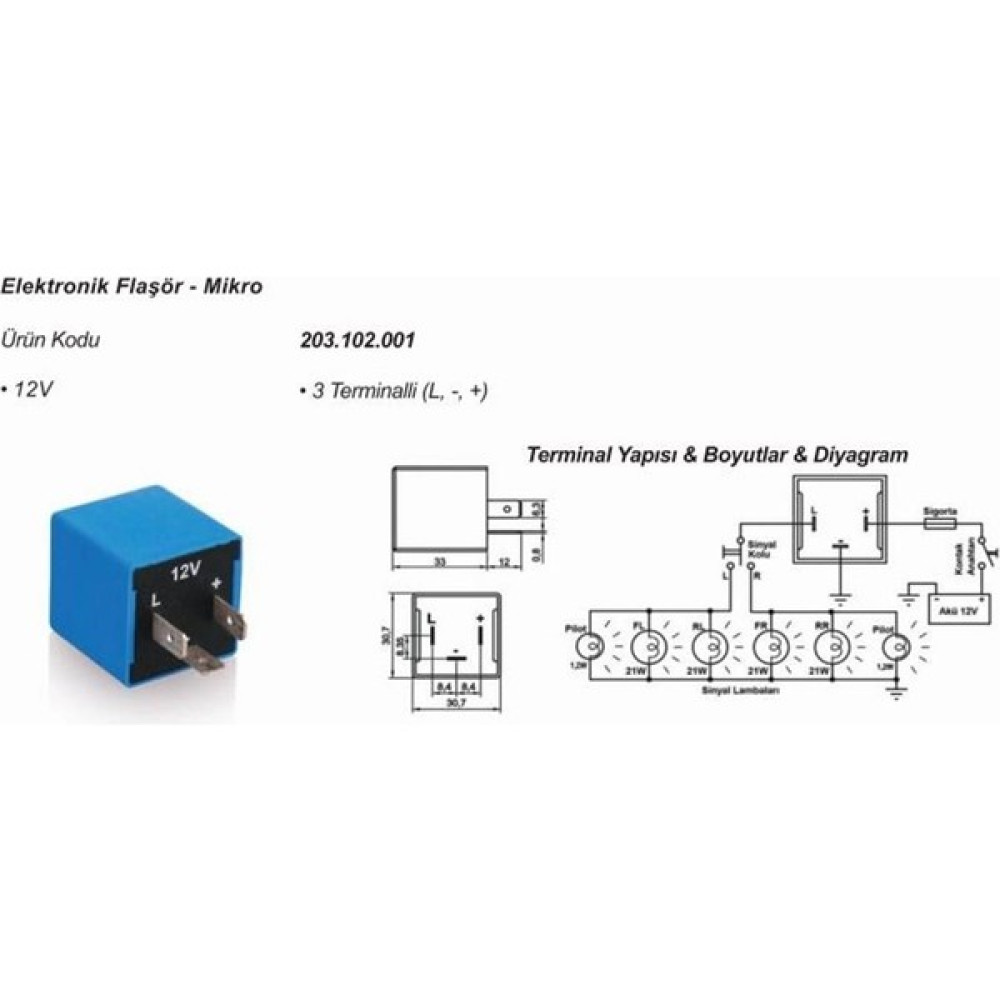 Elo Elektronik Flaşör Üniversal Tofaş 88-96 Terminal Elo 203102001 Oto Aydınlatma Fiyatı