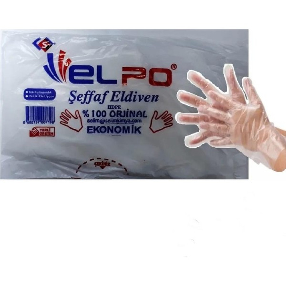 Elpo 1 Koli Tek Kullanımlık Şeffaf Eldiven 10,000 Adet (100 Paket *100 Lü ) Paketler Takribi 60 G. - L Temizlik Malzemeleri Fiyatı