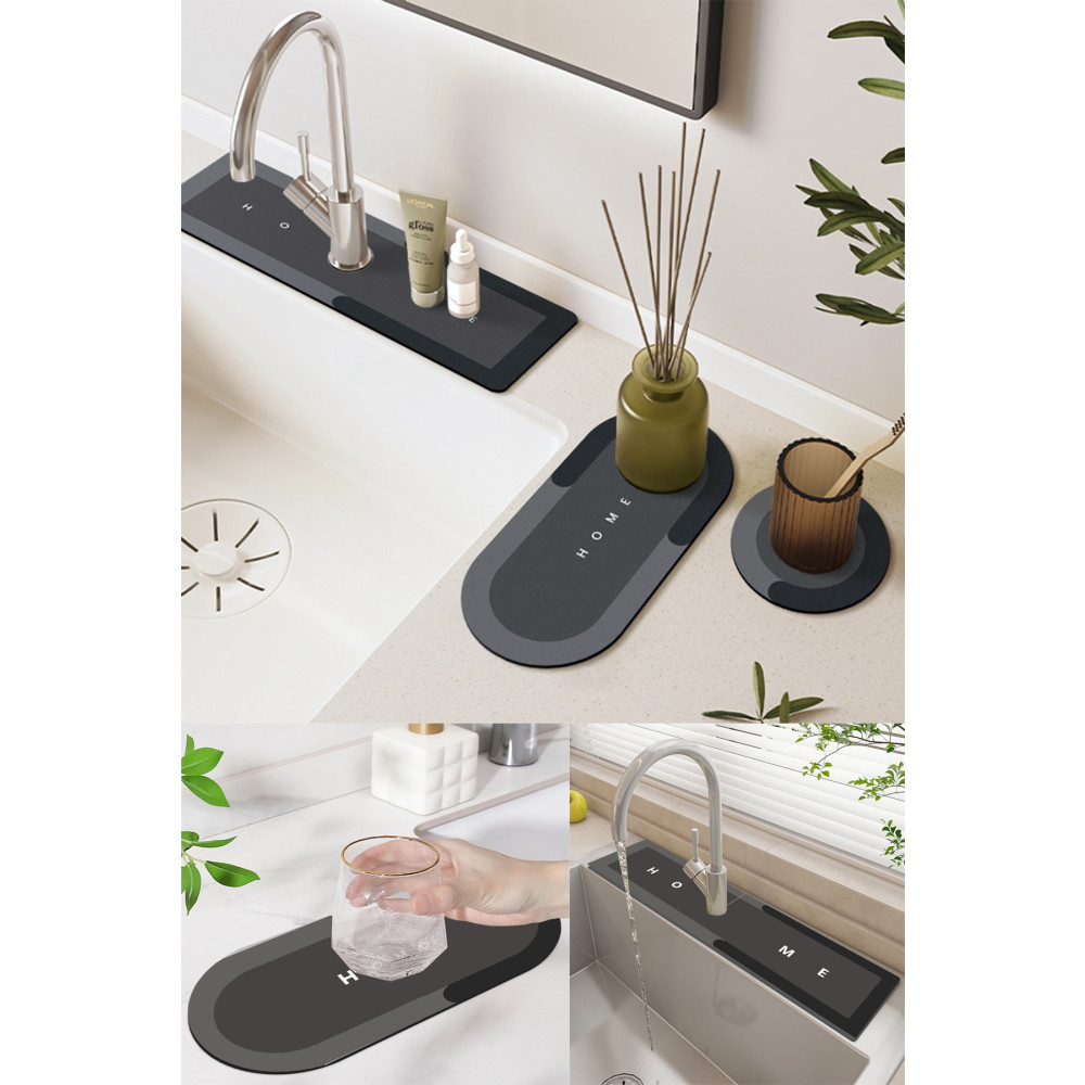 Else Dekor Else Antrasit Musluk Matı 3 Lü Set Mutfak Organizer Lavabo Matı Sabunluk Bulaşık Süngeri Matı Mutfak Gereçleri Fiyatı