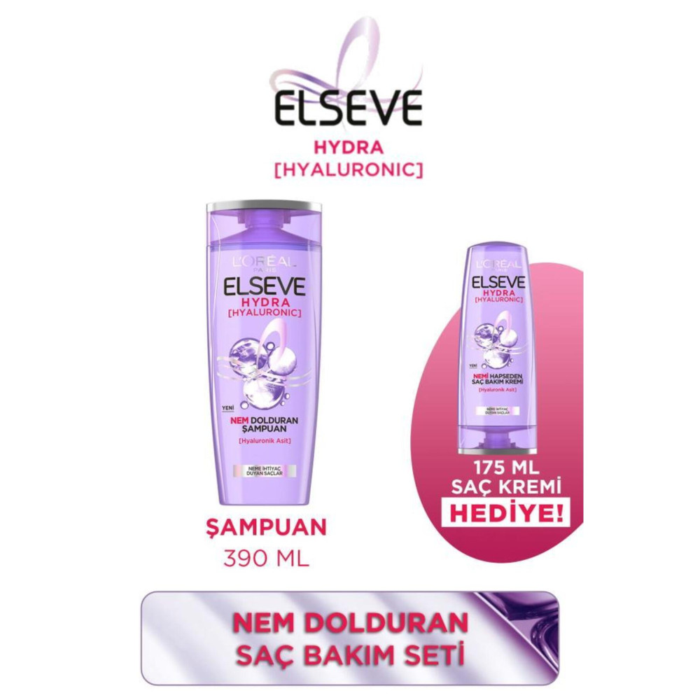 ELSEVE Hydra [Hyaluronic] Nem Dolduran Şampuan 390ml & Nemi Hapseden Saç Bakım Kremi 175 ml Saç Bakımı Fiyatı