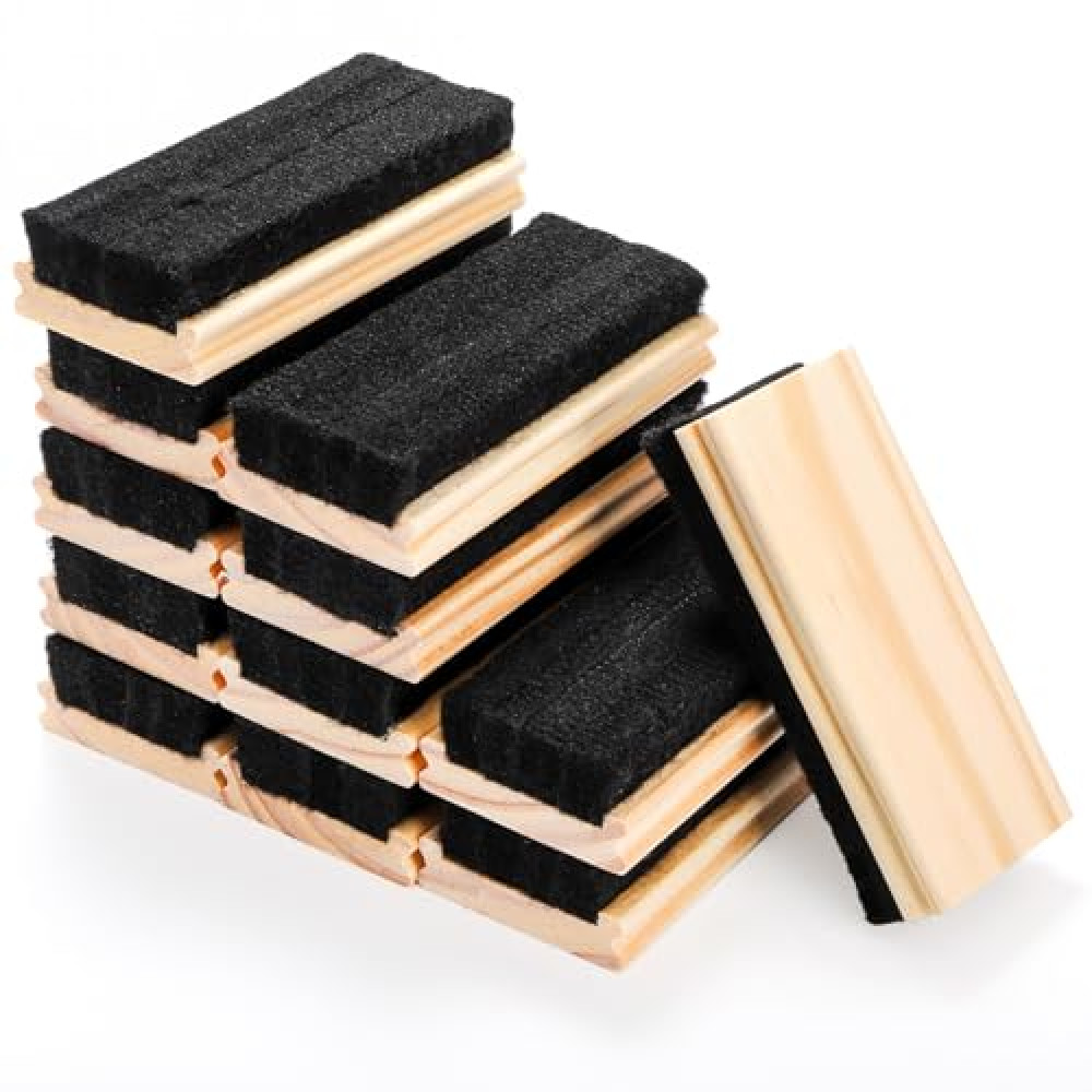 Elsjoy 12 Pack Chalkboard Erasers, Wood Felt Chalk Eraser Blackboard Chalk Cleaner, Dustless Wood Chalk Eraser Chalkboard Duster for School Students Teachers