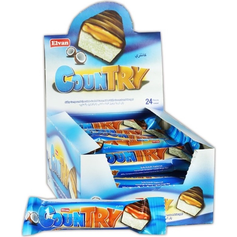 Elvan Country Hindistan Çevizli Bar 18 gr 24 Adet Karamelli Lezzetli Çikolata - 1 Adet Diğer Fiyatı