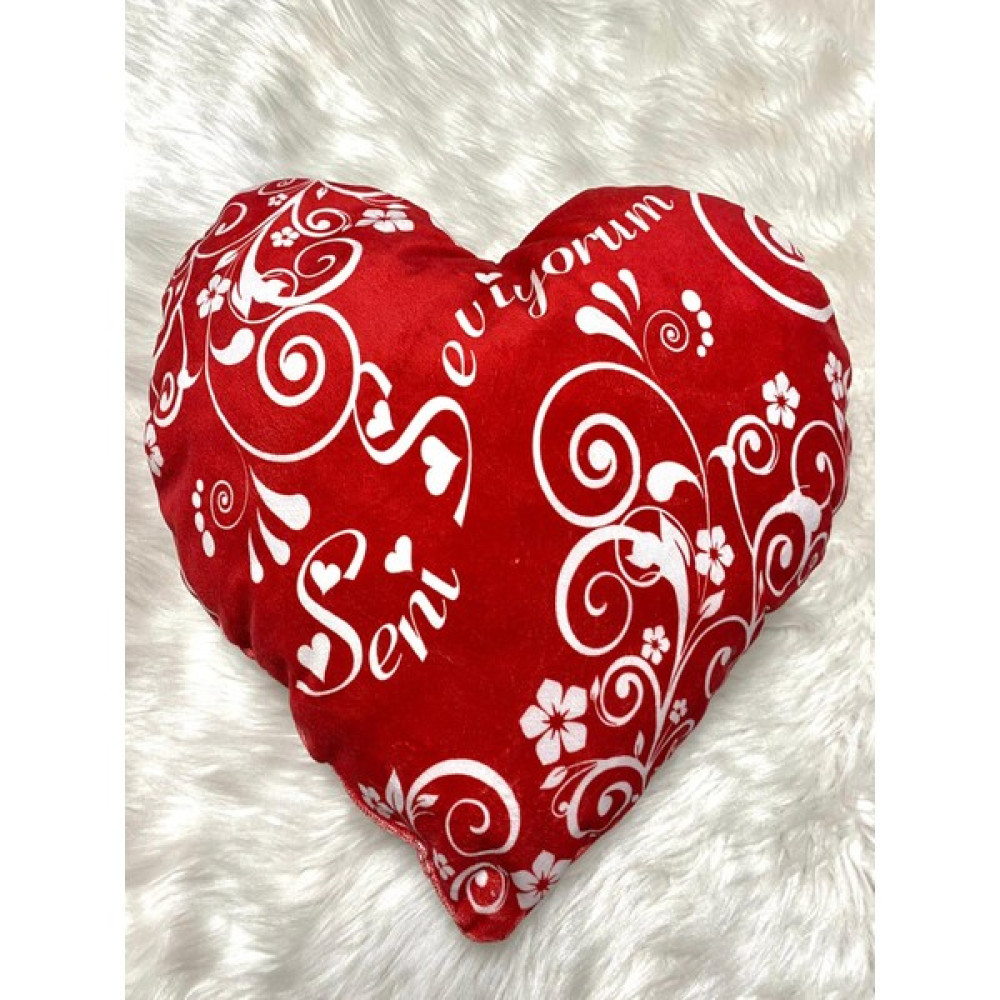 Elvinege Aksesuar Kalp Yastık Dekoratif - Çiçek Desenli Seni Seviyorum Yazılı - Sevgililer Gününe Özel - 45 x 45 cm - Kırmızı - Beyaz Kırlent / Mobilya Yastığı Fiyatı