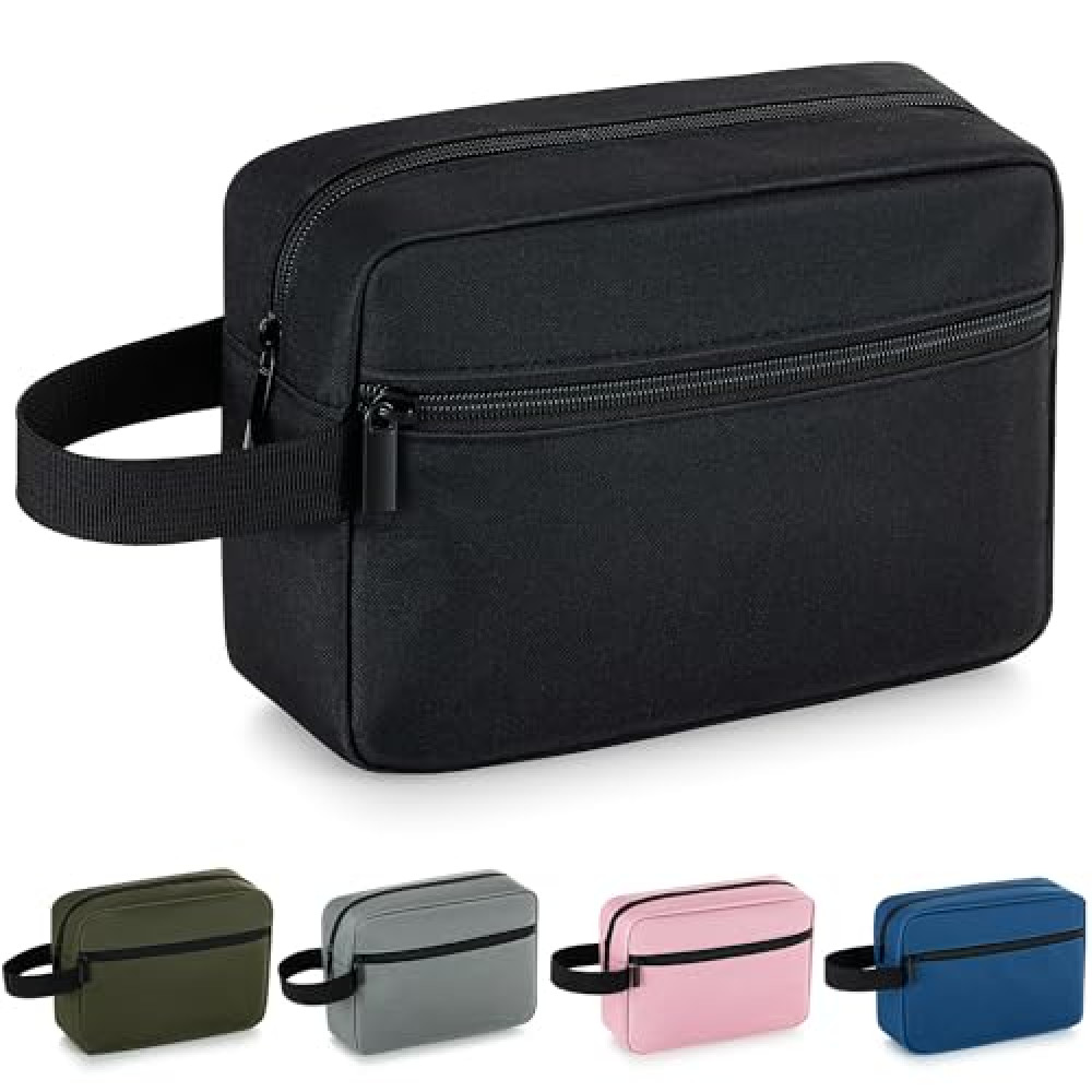 Elviros Travel Toiletry Bag for Women and Men, Lightweight Makeup Bag Hanging Dopp Kit with Shaving Compartment Cosmetic Organizer Small Travel Bag, Black