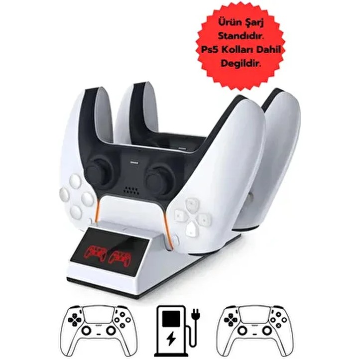 Elvita Ps5 Dualsense Şarj Cihazı Çift Kol Göstergeli Oyun Aksesuarı Beyaz Tasarım - Siyah Xbox Oyun Kolu ve Aksesuarları Fiyatı