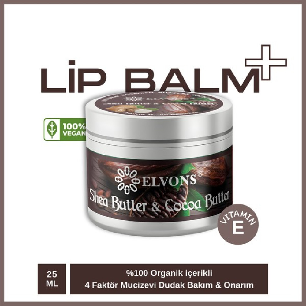 Elvons Lip Balm Dudak Bakım Kremi - Kakao & Shea Yağı Vazelin - Onarıcı & Nemlendirici Krem 25ml Dudak Bakımı / Koruyucu Fiyatı