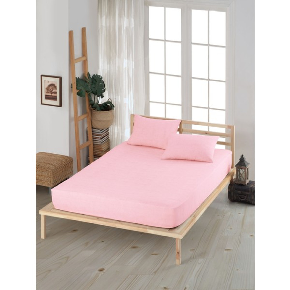 Ely Parker Desenli Lastikli Çarşaf Takımı (Nevresim Kumaşı) Yastık Kılıflı Tüm Ebatlar-Çift Kişilik-Tek Kişilik - Açık Pembe - 180 x 200 cm Çarşaf Fiyatı