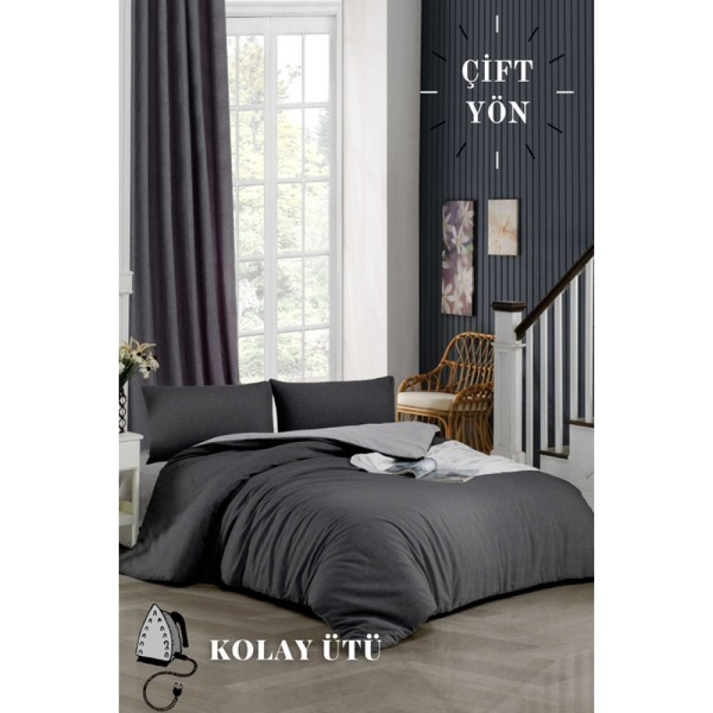 Ely Parker Kolay Ütü 120X200 Tek Kişilik Nevresim Takımı (Gri Lastikli Çarşaf+Yorgan Kılıfı+Y.k) Antrasit - 120 x 200 cm - Antrasit - Gri Nevresim Takımı Fiyatı