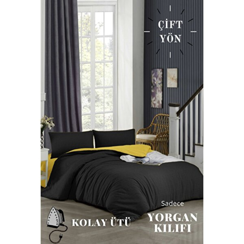 Ely Parker Kolay Ütülenebilir Çift Yönlü Yorgan Kılıfı Çift Kişilik Yatak (200x220) Siyah-Sarı - Siyah - Sarı - 200 x 220  cm Nevresim Takımı Fiyatı