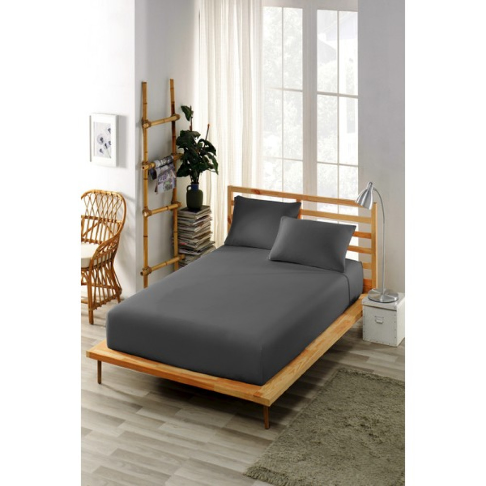 Ely Parker Lastikli Çarşaf Takımı Pamuklu Yastık Kılıflı (Nevresim Kumaşı) Tek Çift Kişilik - 160 x 200 cm - Antrasit Çarşaf Fiyatı