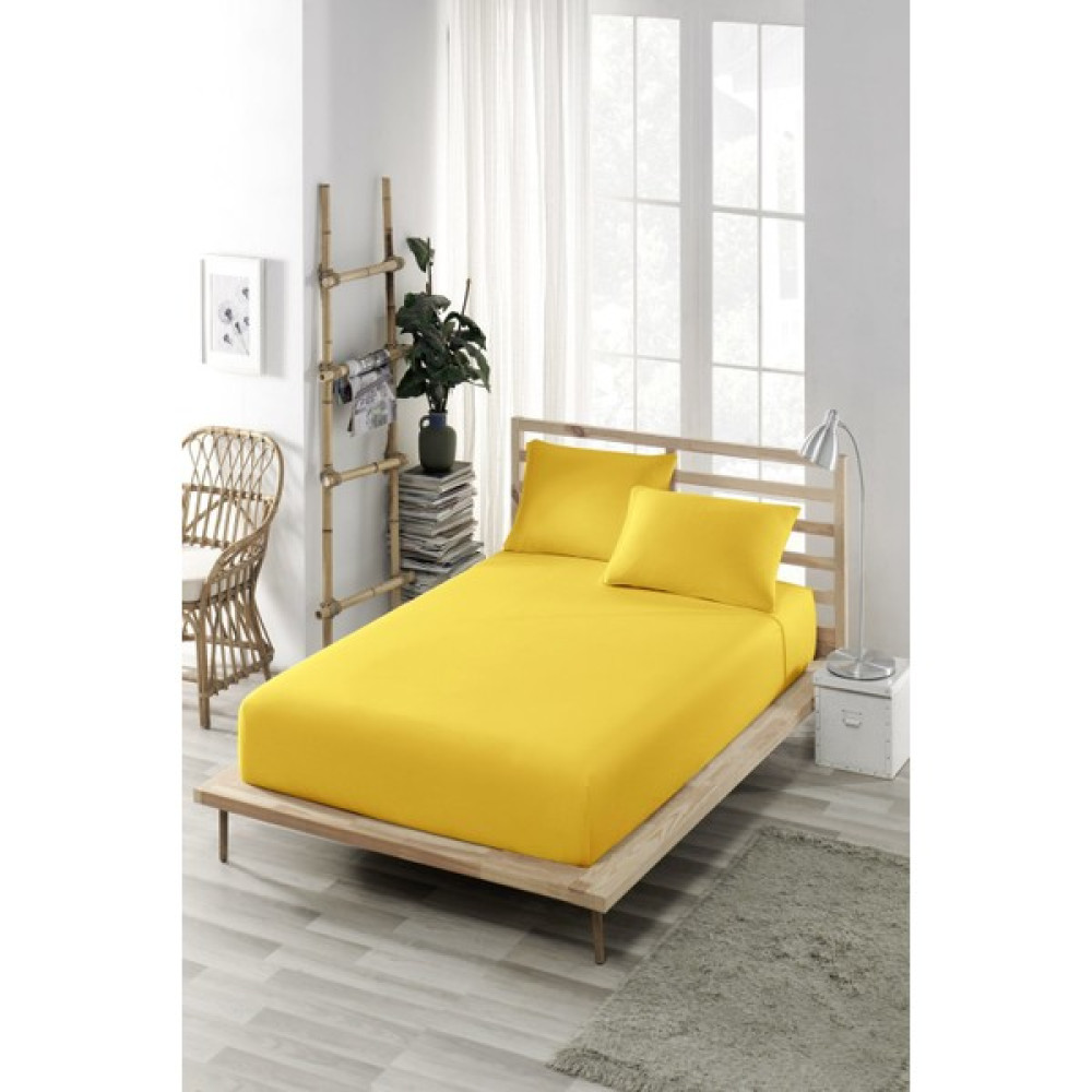 Ely Parker Lastikli Çarşaf Takımı Pamuklu Yastık Kılıflı (Nevresim Kumaşı) Tek Çift Kişilik - 180 x 200 cm - Sarı Çarşaf Fiyatı
