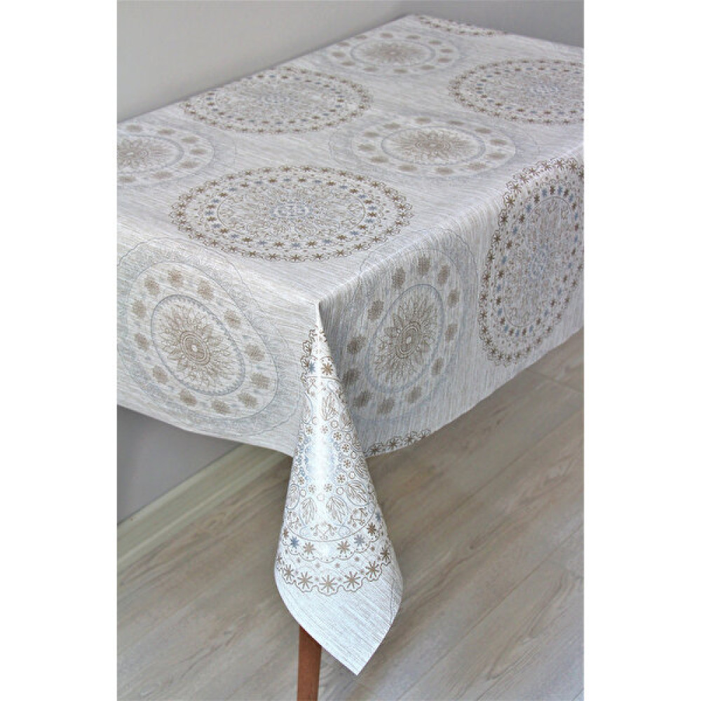 Elyaf Astarlı Silinebilir Pvc Muşamba Masa Örtüsü 06-E5 - 140 x 220 cm - Bej Masa Örtüsü Fiyatı