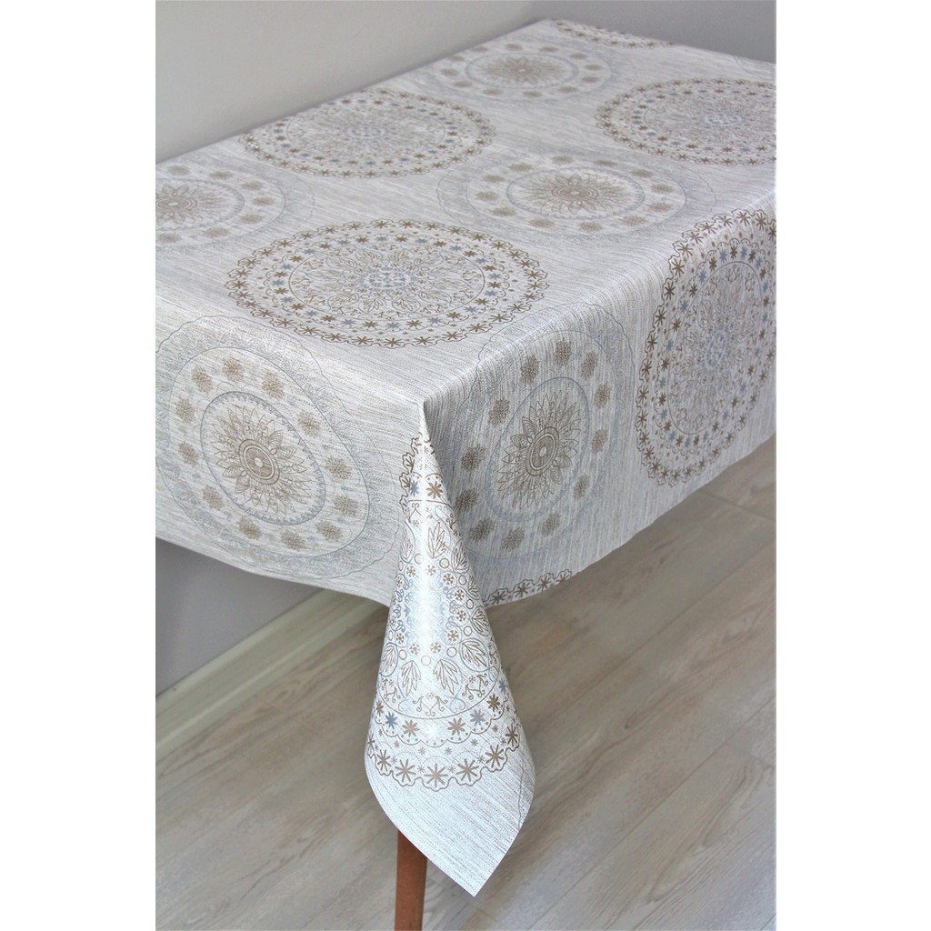 Elyaf Astarlı Silinebilir Pvc Muşamba Masa Örtüsü 06-E5 - 140 x 260 cm - Bej Masa Örtüsü Fiyatı