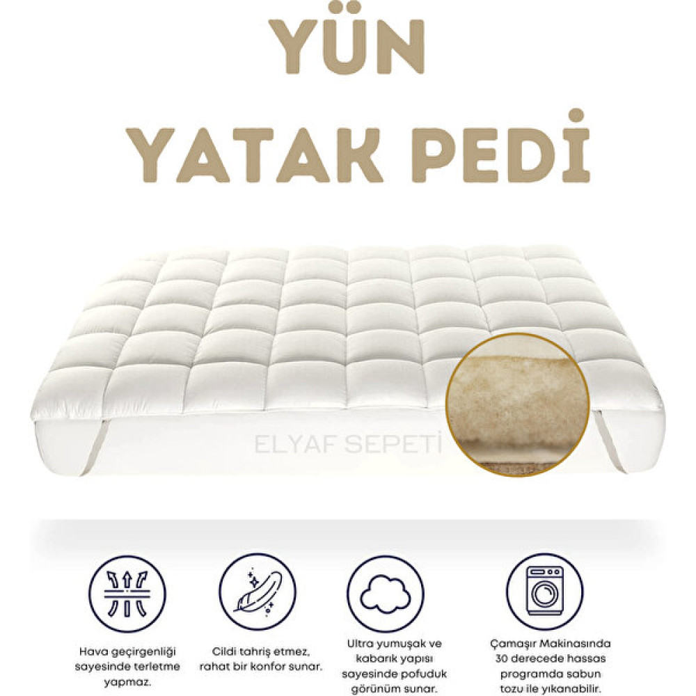 Elyaf Sepeti %100 Doğal Merinos Kuzu Yününden Dört Köşesi Lastikli Yatak Koruyucu Yün Yatak Pedi - Beyaz - 160 x 200 cm Alez / Yatak Koruyucu Fiyatı