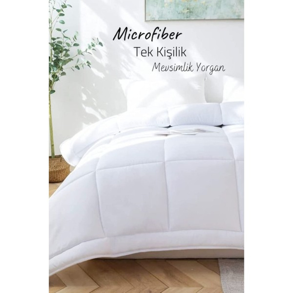 Elyaf Sepeti Microfiber Tek Kişilik Yorgan Kapitone Yıkanabilir Mevsimlik Microfiber Yorgan 155X215 cm - 155 x 215 cm - 010 - Beyaz Yorgan Fiyatı