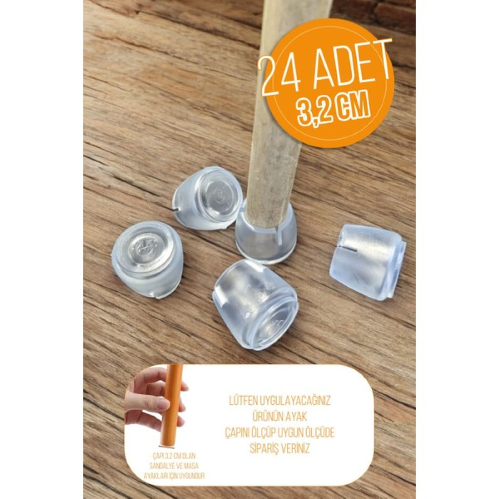 Elysian 24 Adet Sessiz Tip Sandalye Pabucu Masa Sandalye Zemin Koruyucu 3,2 cm Şeffaf Oto Boyaları Fiyatı
