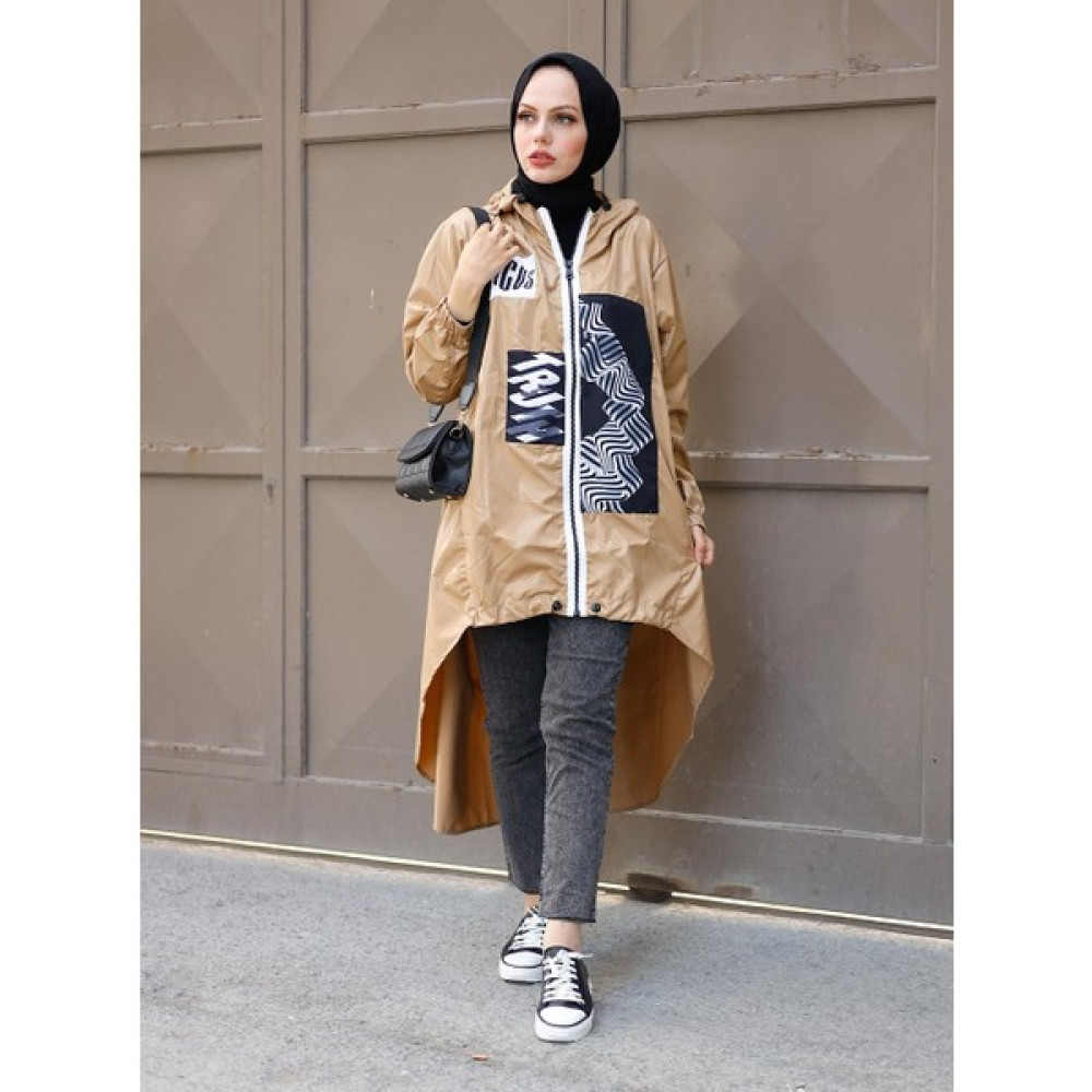 Elzen Collection Baskılı Trençkot Camel Kadın Trençkot Fiyatı