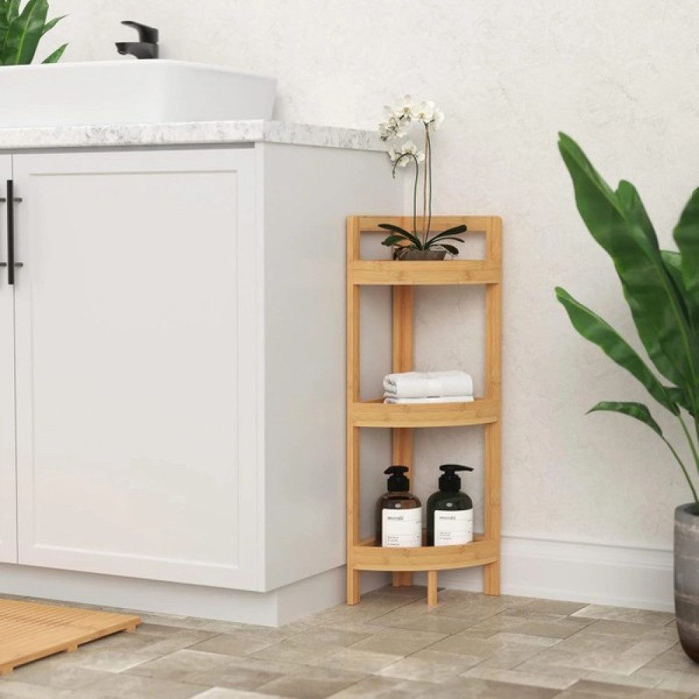 Elzey Home Bambu Banyo & Mutfak 3 Katlı Köşe Rafı 77X23 cm Natürel - 77 x 23 cm Banyo Rafı Fiyatı