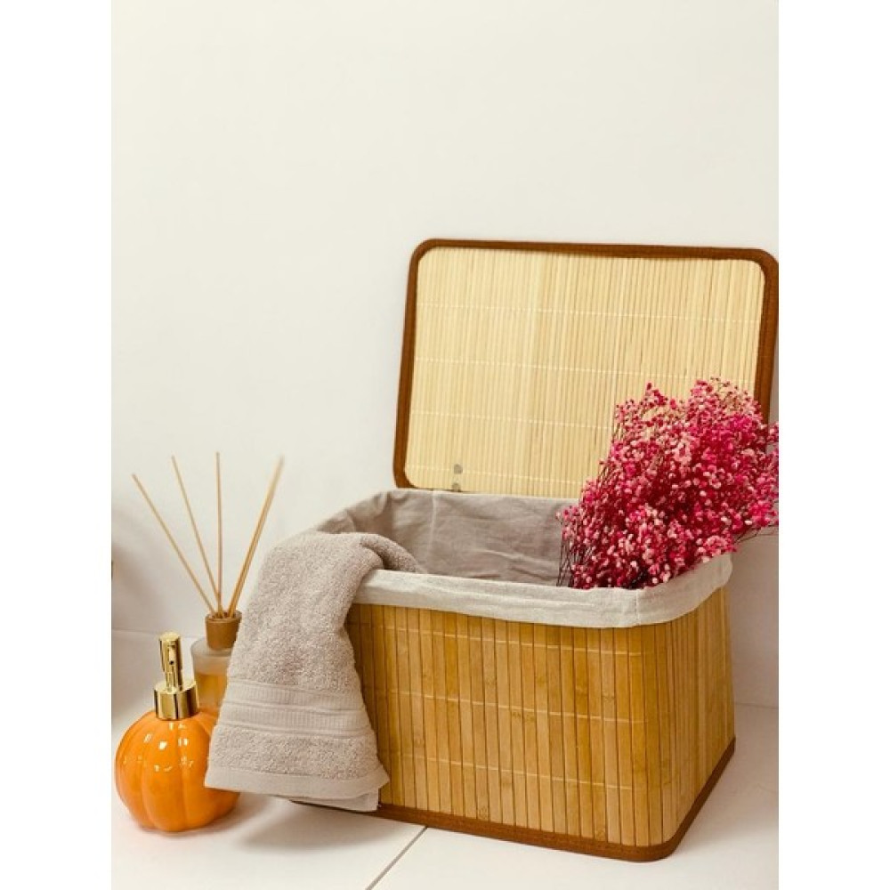 Elzey Home Bambu Dikdörtgen Kapaklı Sepet 32X23X21 cm Naturel - 33X23X21 CM Sepet Fiyatı