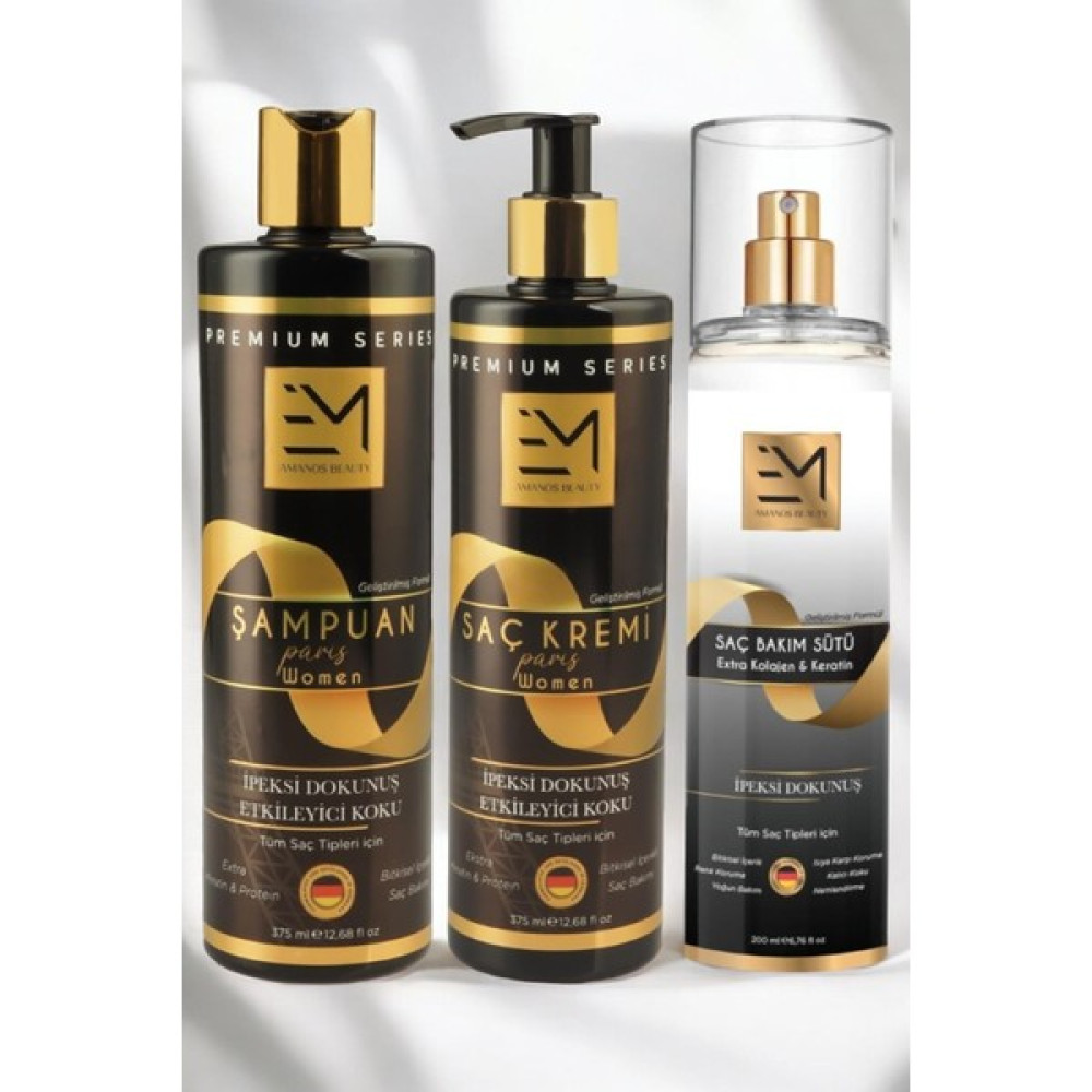 Em Amanos Beauty Kadın Paris Serisi 3lü Şampuan, Saç Kremi, Keratin Saç Bakım Sütü 375 ml - 375 ml - 200 ml Oto Boyaları Fiyatı