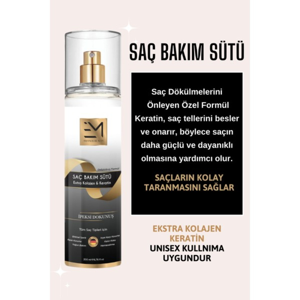Em Amanos Beauty Unisex Doğal Keratin ve Kolajen Saçlardaki Kopma Kırılma Karşıtı 200 ml Saç Bakım Sütü Saç Bakım Maskeleri & Serumlar & Spreyler Fiyatı