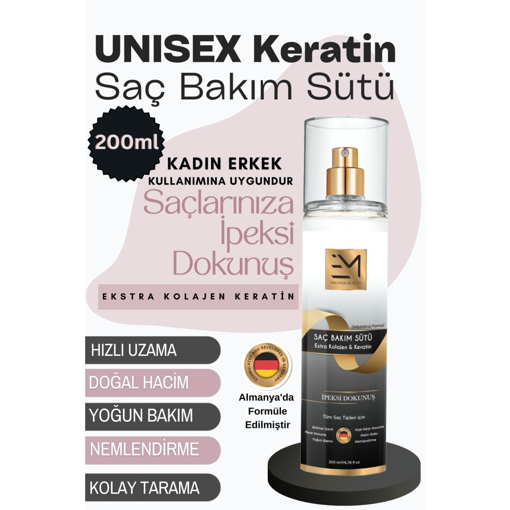 EM AMANOS BEAUTY Unisex Saç Bakım Sütü - Doğal Keratin Ve Kolajen Bakımı - Kadın Erkek Kullanımına Uygundur Saç Şekillendirici Sprey Fiyatı