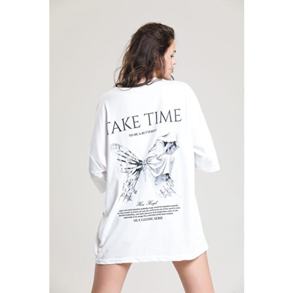 EM Brothers Oversize T-Shirt Krem Rengi Bayan T-shirt Fiyatı