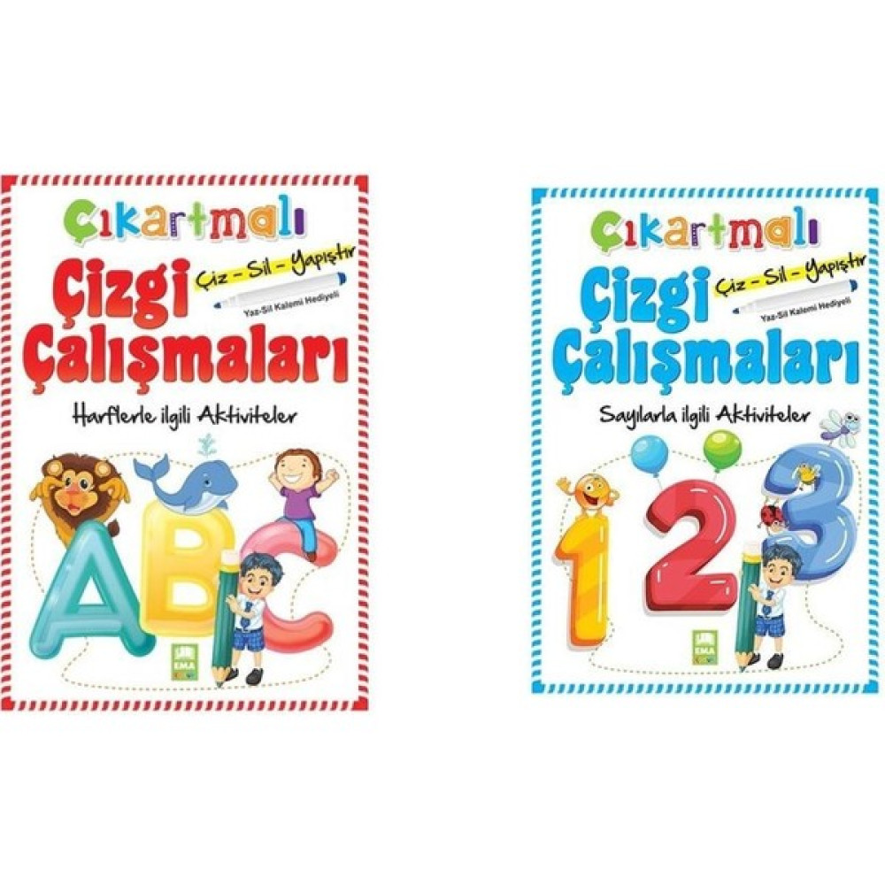 Ema Çocuk Çıkartmalı Çizgi Çalışmaları 2'li + Yazsil Kalemi Okul Öncesi Eğitici & Öğretici Kitaplar Fiyatı