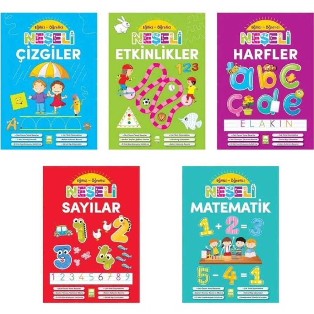 Ema Çocuk Eğitici-Öğretici Neşeli Harfler + Neşeli Matematik + Neşeli Sayılar + Neşeli Çizgiler+ Neşeli Etlinlikler Okul Öncesi Eğitici & Öğretici Kitaplar Fiyatı